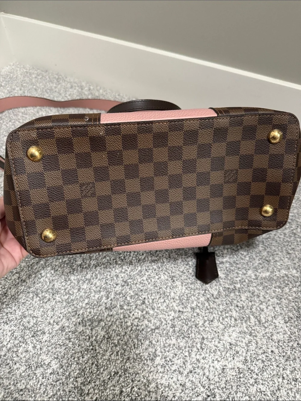 Louis Vuitton Brown Checkered Tote with Pink Panel - Picture 6 of 7